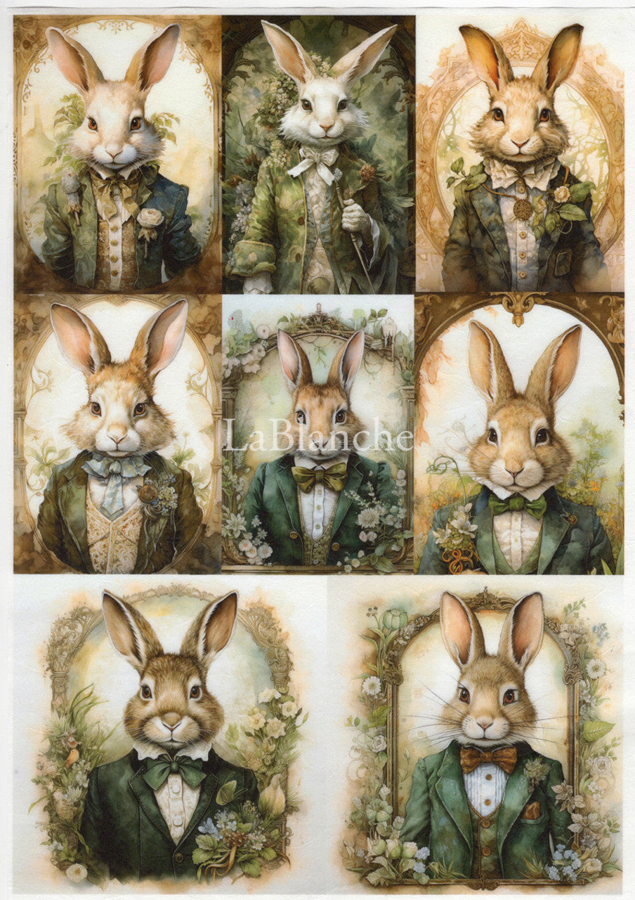 Easter 2 Eight Pack Bunny Portraits Rice Paper - Decoupage Queen