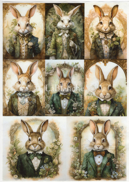Easter 2 Eight Pack Bunny Portraits Rice Paper - Decoupage Queen