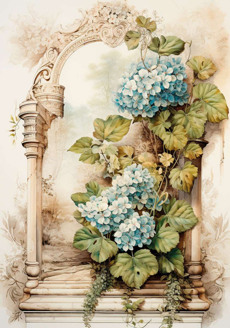 LaBlanche Nostalgia 3 Hydrangea Arch Rice Paper - Decoupage Queen