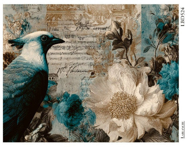 Teal Peacock Bloom Rice Paper - LaBlanche