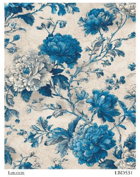 Blue Chinoiserie Blooms Rice Paper - LaBlanche