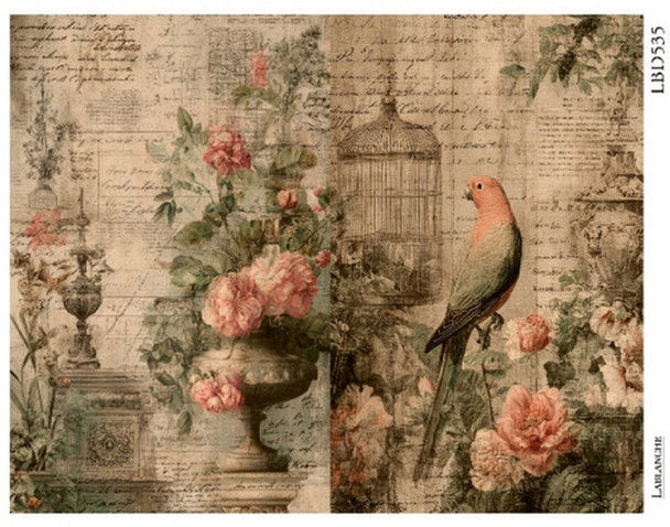 Vintage Rose Birds Rice Paper - LaBlanche
