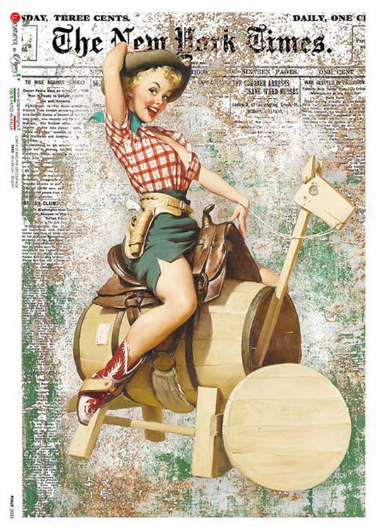 Pinup 0033 (Barrel Riding) Rice Paper - Decoupage Queen
