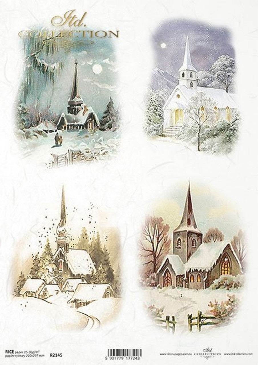 Winter Church Scenes (R2145) Rice Paper- ITD Collection