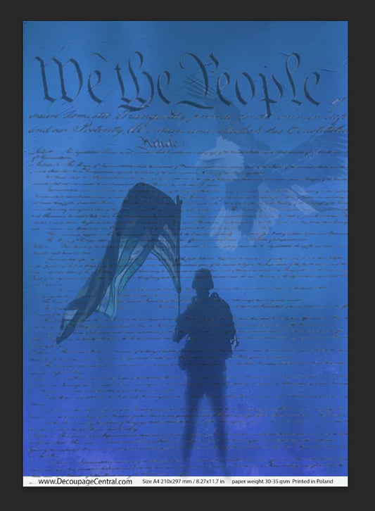 We The People, Blue A4 Rice Paper - Decoupage Central