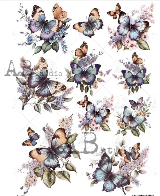 Pastel Butterflies Rice Paper (#1707) - AB Studios