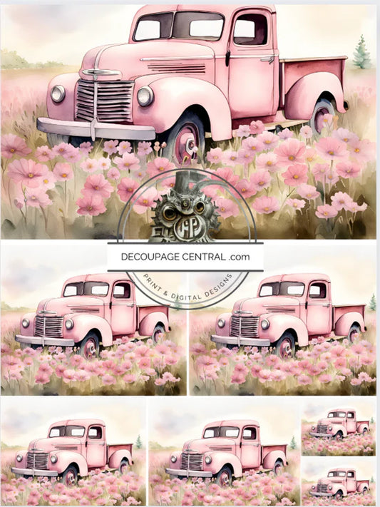 Pink Truck Mini Rice Paper - Decoupage Central
