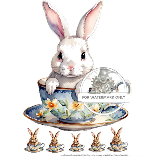 Bunny in a Teacup Rice Paper - Decoupage Central