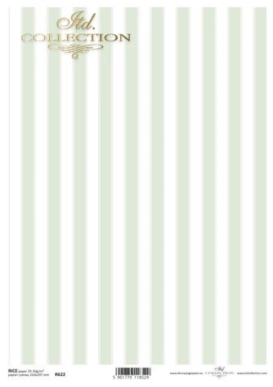 Shabby Pastel Green French Stripe Rice Paper (R0622) - ITD Collection/Decoupage Queen