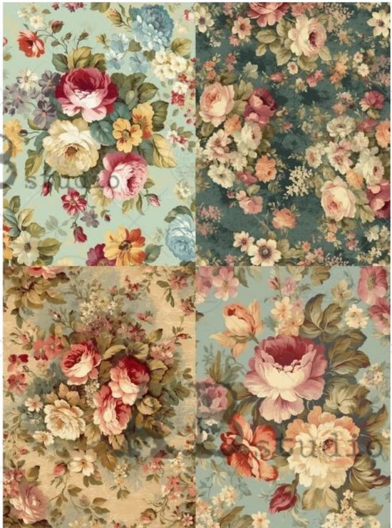 Cottage Rose Quad (#ID158) Rice Paper- AB Studios