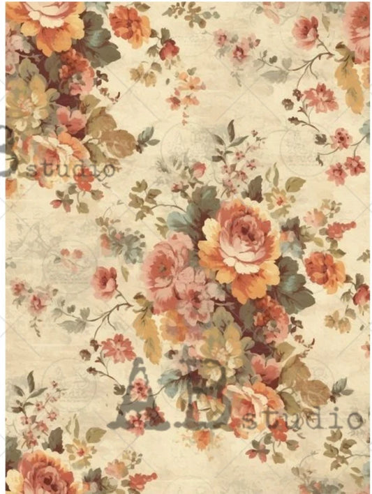Milky Valley Old Yellowed Cottage Rose (#ID164) Rice Paper- AB Studios