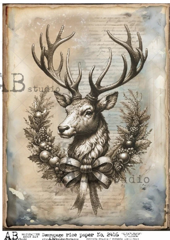 Christmas Rustic Stag (#2416) Rice Paper- AB Studios  Decoupage Central