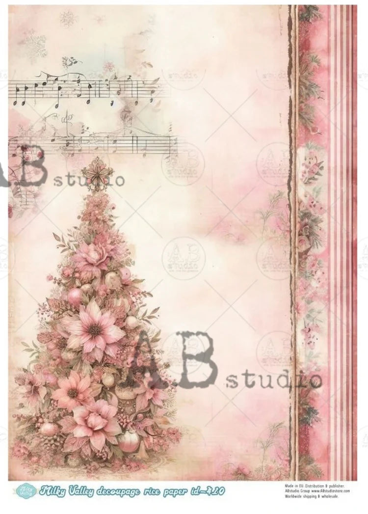 Milky Valley,The Pink Christmas Tree (#ID410) Rice Paper - Decoupage Central