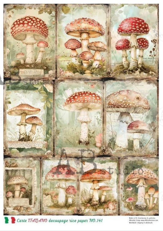 More Colorful Mushrooms (#141) Rice Paper- Carte Italiano