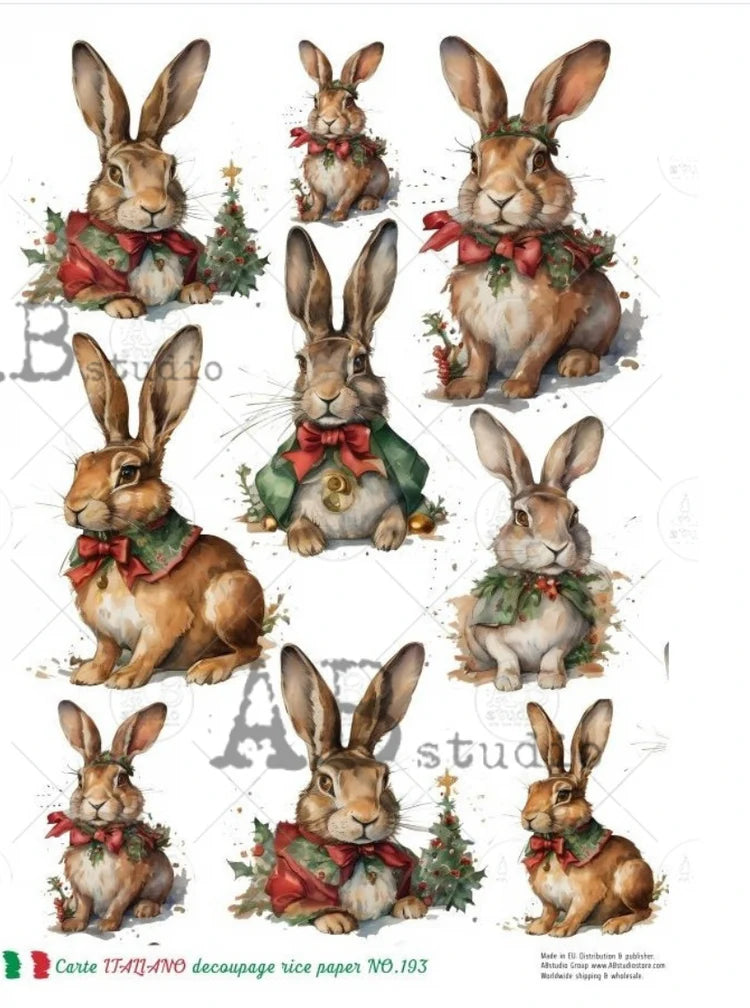 Italian Christmas Bunnies (#193) Rice Paper- Carte Italiano