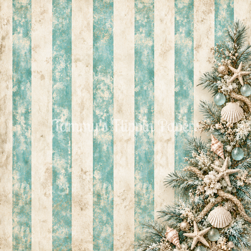Seafoam Christmas Stripes Decoupage Paper - Flippin Furniture