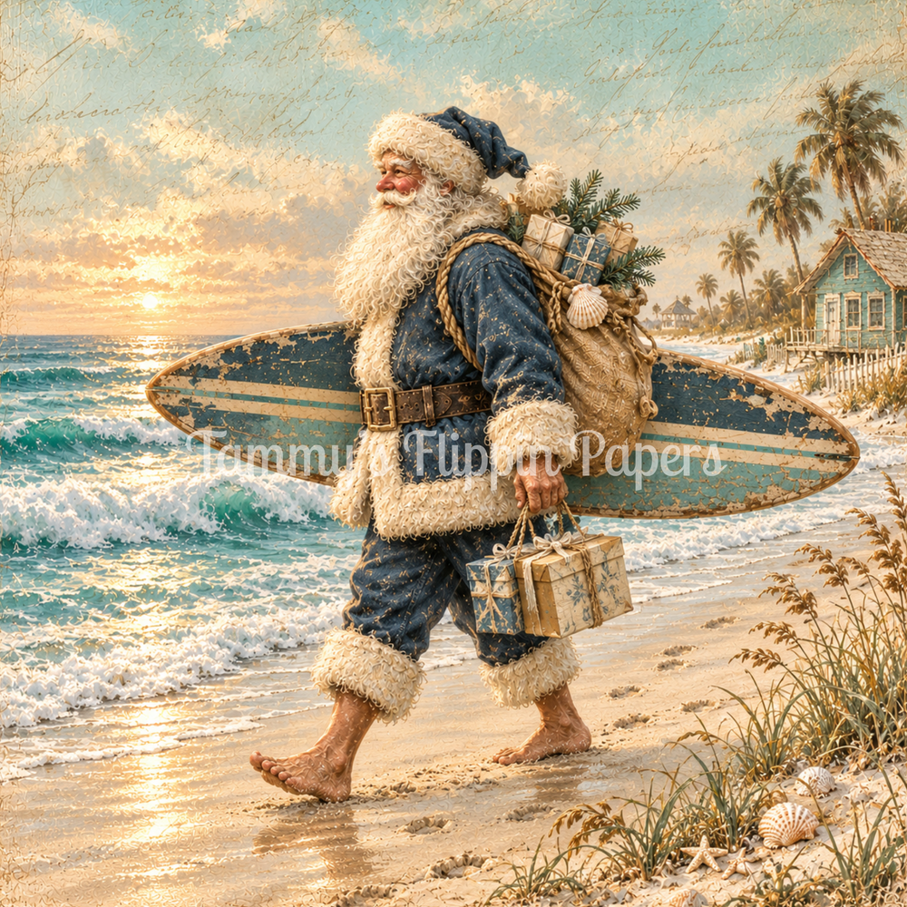 Surf's Up Santa Decoupage Paper - Flippin Furniture