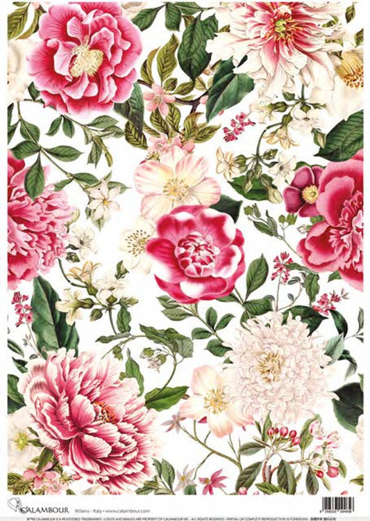 Pink & White Floral Pattern Rice Paper (TCR 192) - Decoupage Queen