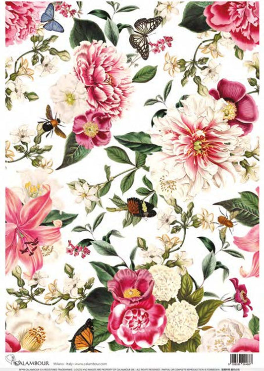 Pink & White Floral Pattern Rice Paper (TCR 195) - Decoupage Queen