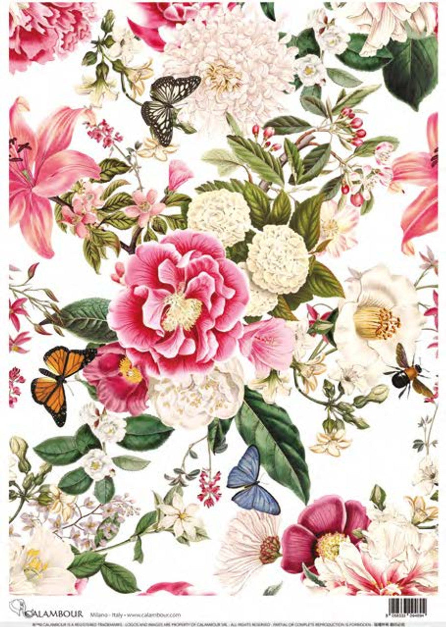 Pink & White Floral Pattern Rice Paper (TCR 196) - Decoupage Queen