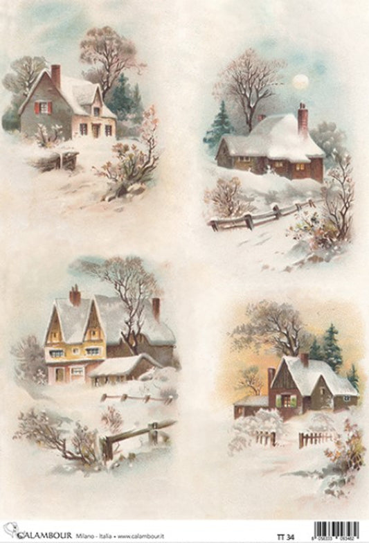 Snow Covered Houses (TT34) Rice Paper - Decoupage Queen