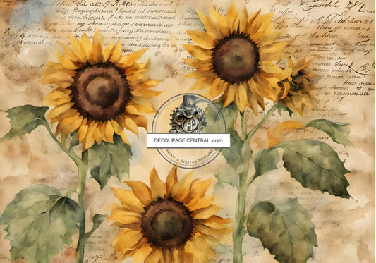 Never Enough Sunflowers A4 Rice Paper - Decoupage Central