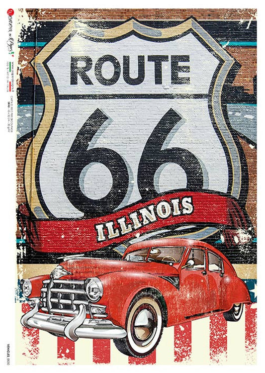 Vehicles 0030 (Route 66) Rice Paper - Paper Designs/Decoupage Queen