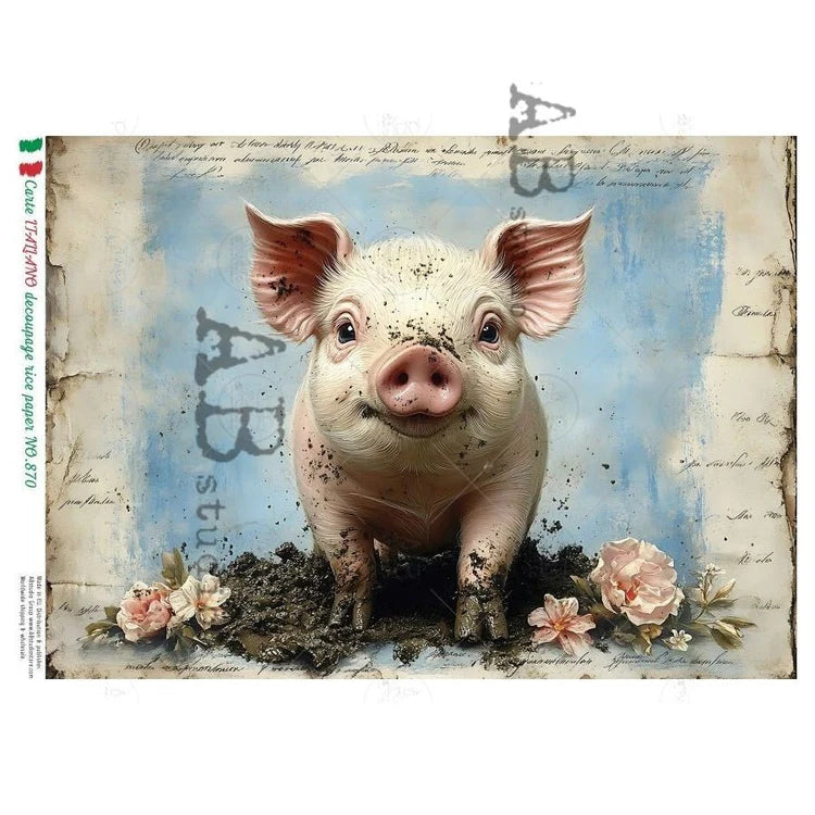 Mud Kissed Piglet Portrait Rice Paper (870) - Carte Italiano