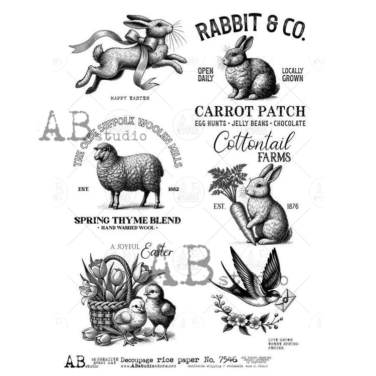 Farmhouse Spring Labels Signs Rice Paper (7546) - AB Studios