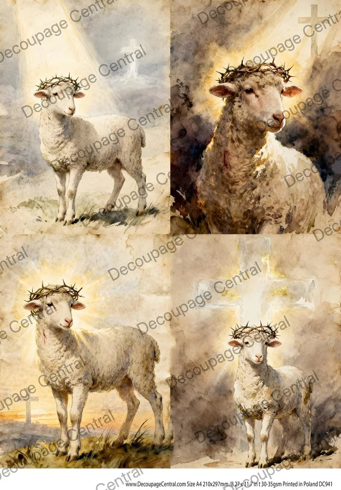Four Lambs of Faith Rice Paper (DC941) - Decoupage Central