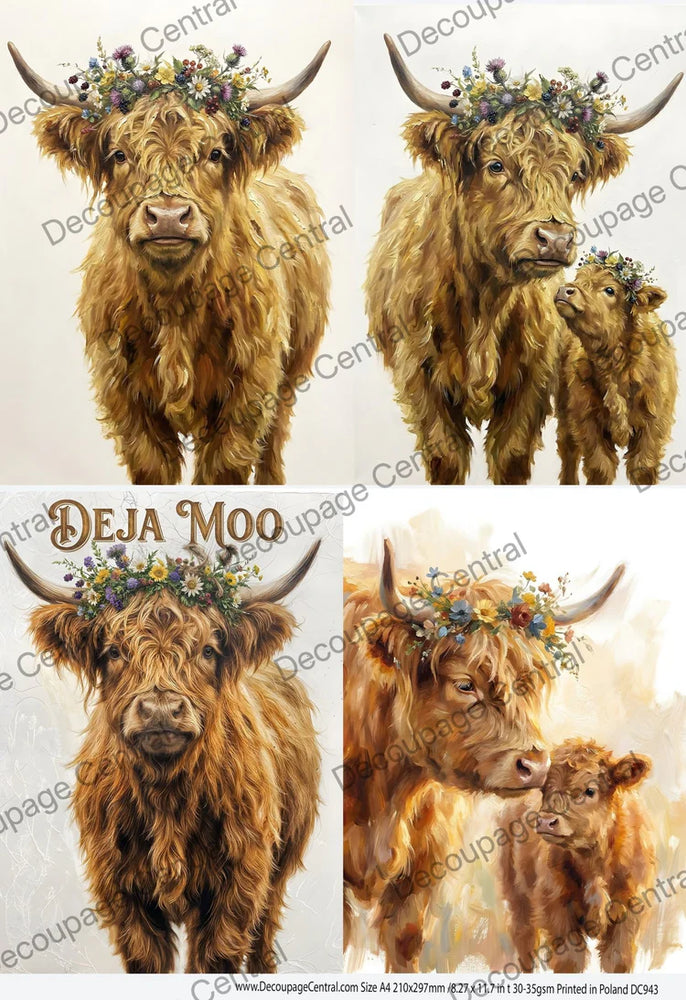 Highland Cow Quad Rice Paper (DC943) - Decoupage Central