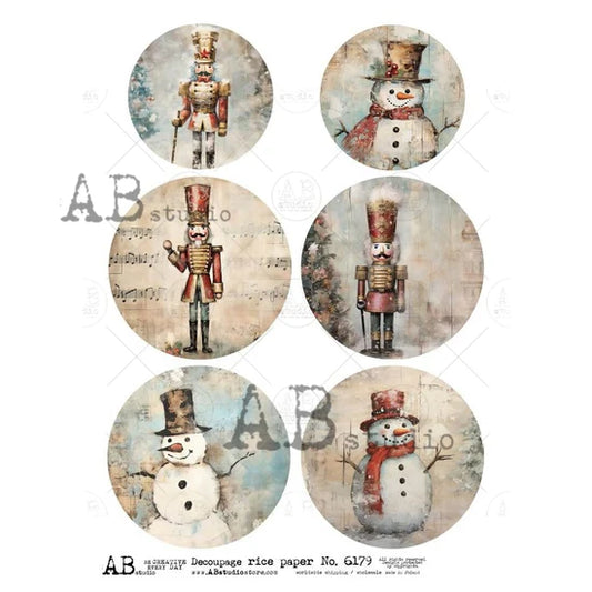 Nutcracker Men & Snowman Ornament Circles (#6179) Rice Paper - AB Studio