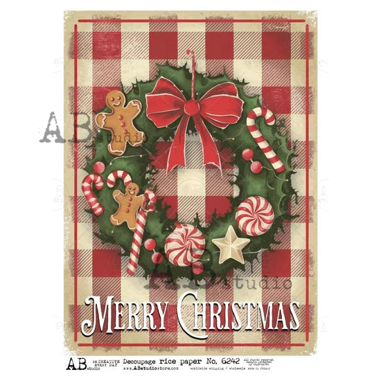 Gingerbread Wreath Christmas Sign (#6242) Rice Paper - AB Studio