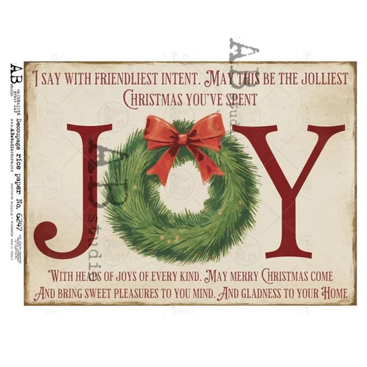 Christmas Sign Joy (#6247) Rice Paper - AB Studio