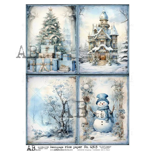 Blue Christmas Quad (#6303) Rice Paper - AB Studios