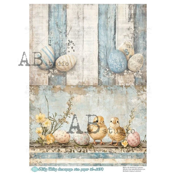 Blue Ticking Easter Chicks Duo Rice Paper (#ID1074) - Milky Valley
