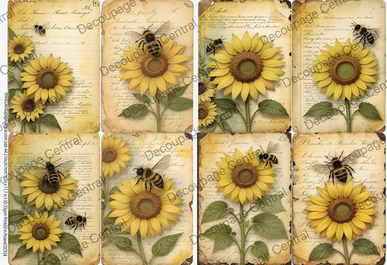 Sunflower Letters & Bee Rice Paper (DC934) - Decoupage Central