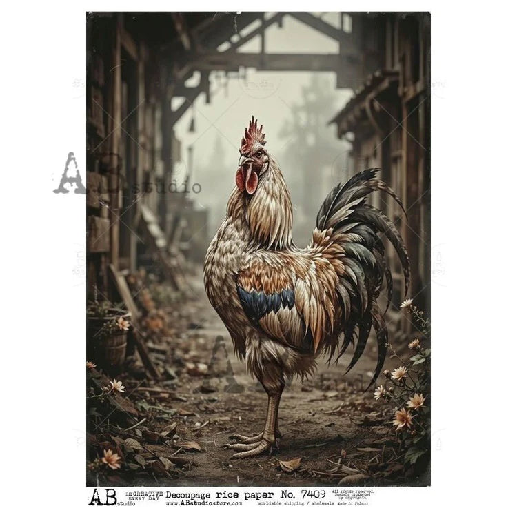 The Alleyway Rooster (#7409) Rice Paper - AB Studios