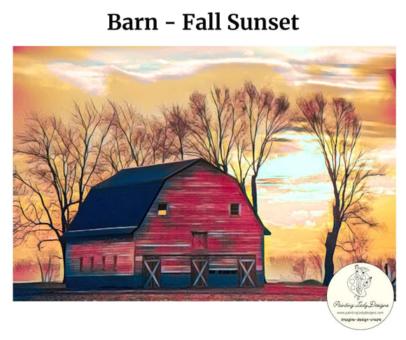 Fall Sunset Barn Decoupage Paper - Painting Lady Designs