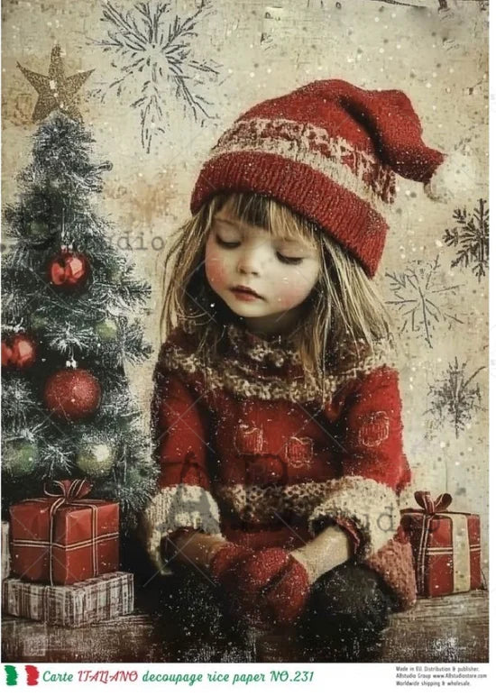 Little Noel in Red (#231) Rice Paper - Carte Italiano
