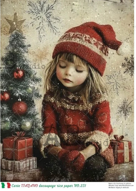Little Noel in Red (#231) Rice Paper - Carte Italiano