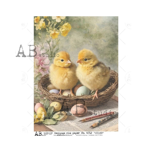 Two Cute Chicks (#4712) Rice Paper- AB Studios  Decoupage Queen
