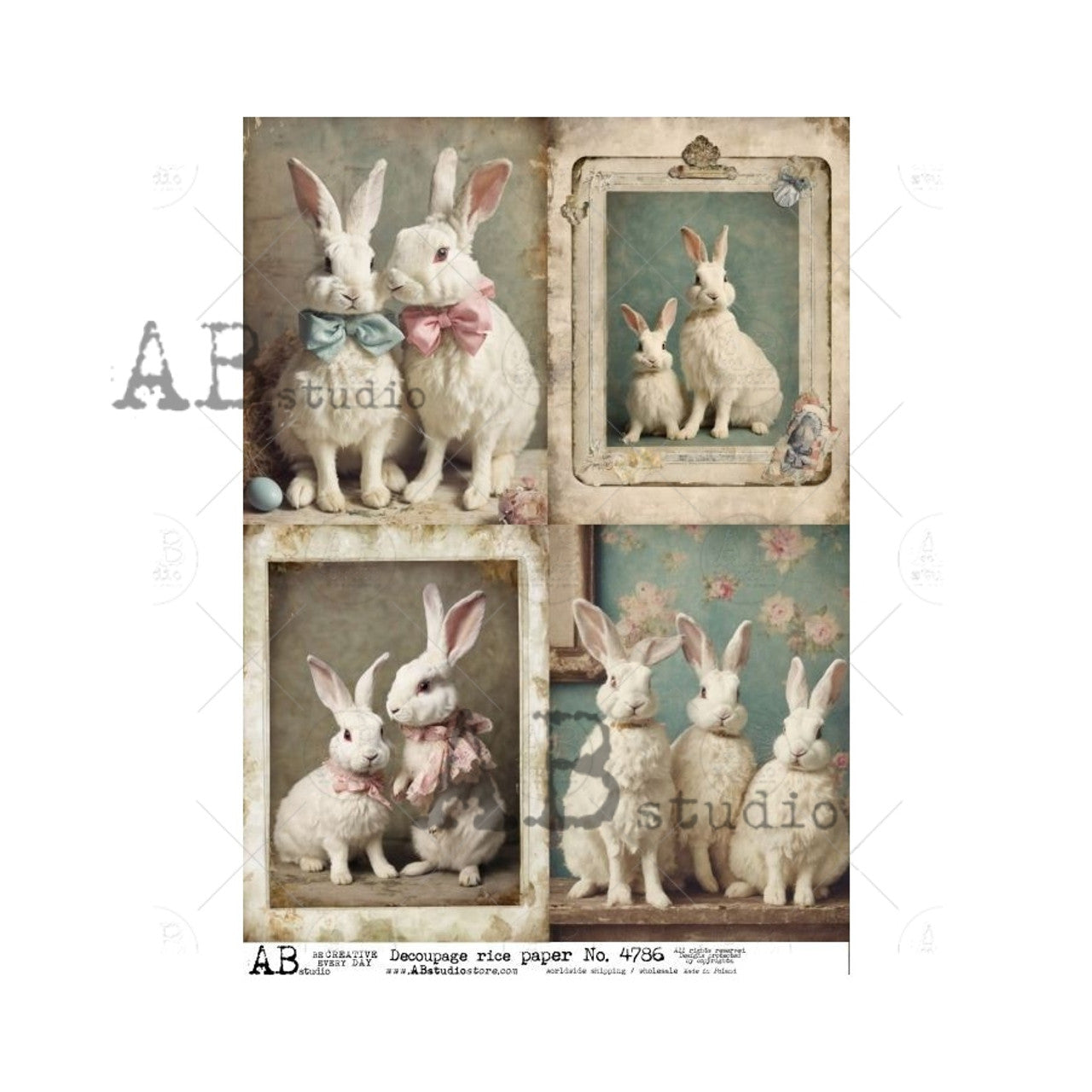 Framed Bunny Families (#4786) Rice Paper- AB Studios  Decoupage Queen