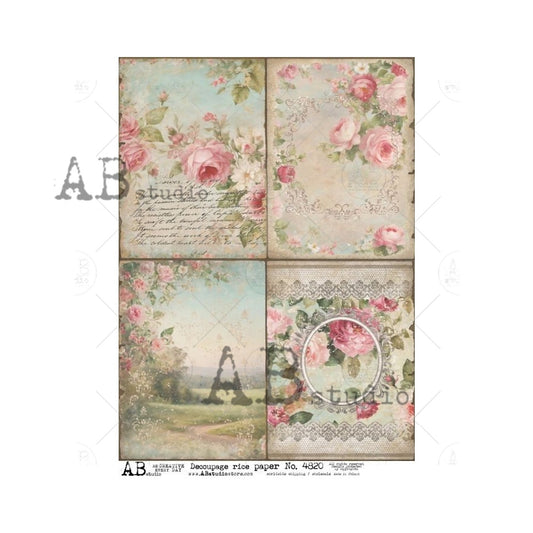 Spring Roses Scenes (#4820) Rice Paper- AB Studios  Decoupage Queen