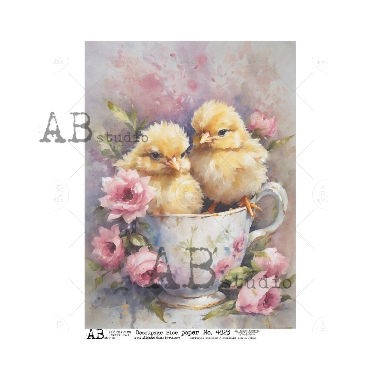 Chicks in a Teacup (#4823) Rice Paper- AB Studios  Decoupage Queen