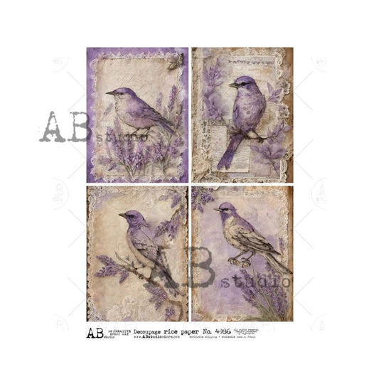 Lavender Birds Four Pack (#4986) Rice Paper- AB Studios  Decoupage Queen