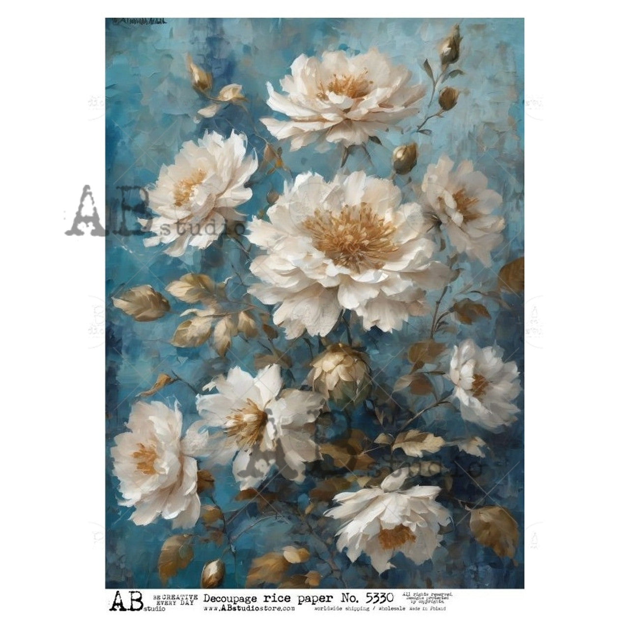 White Florals (#5330) Rice Paper - AB Studios