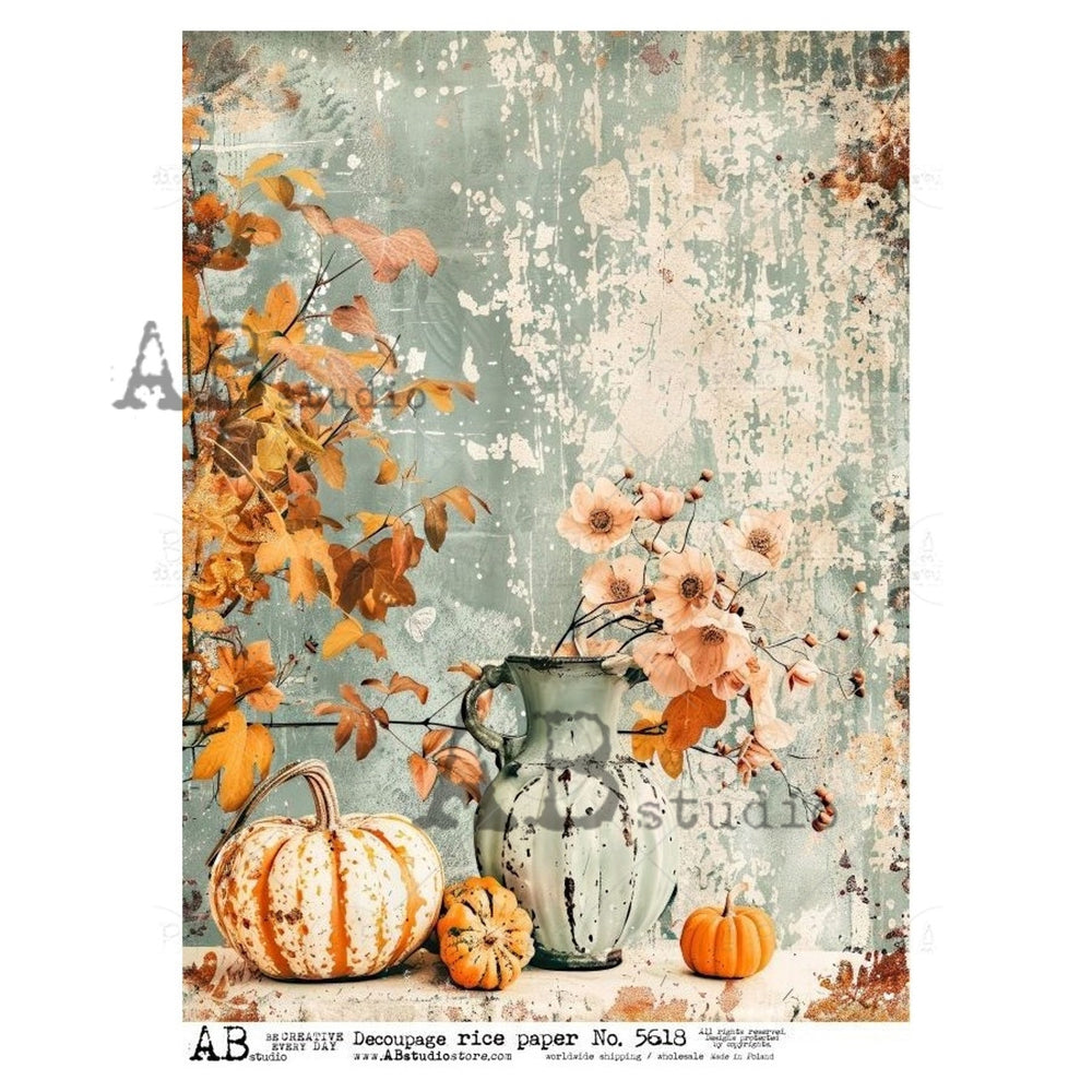 Pastel Pumpkins Distressed (#5618) Rice Paper - AB Studios