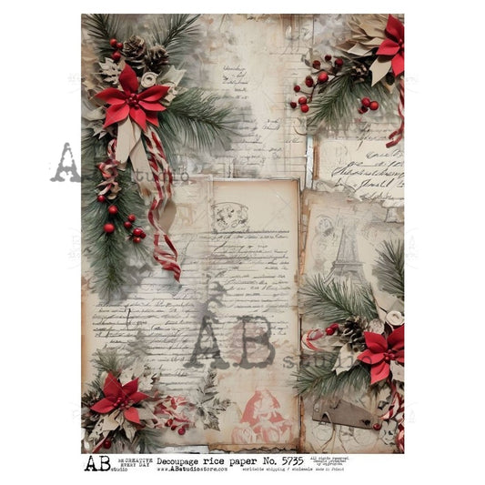 Christmas Festive Notes (#5735) Rice Paper- AB Studios