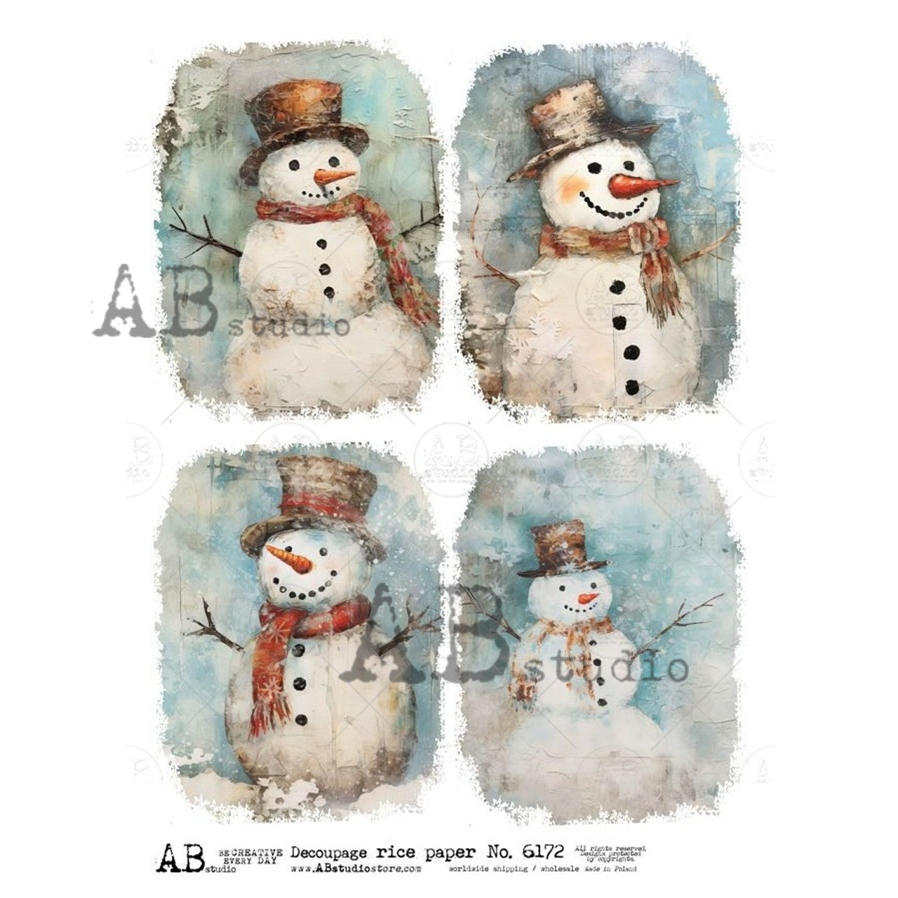 Four Friendly Snowmen (#6172) Rice Paper- AB Studios